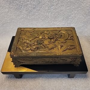 Vintage Asian Occupied Japan Jewelry Trinket Box Dragon Relief 1945-1952